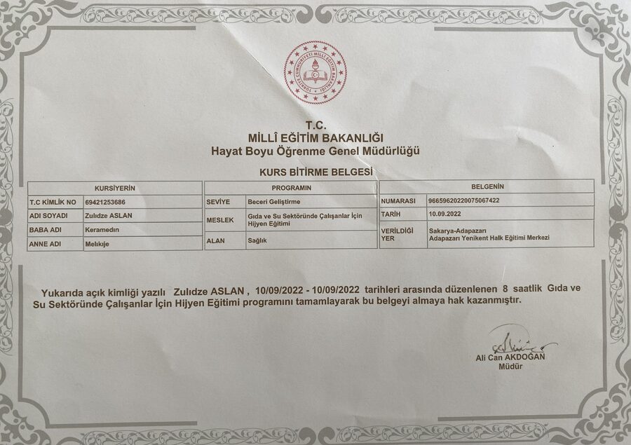 MEB Onaylı Hijyen Sertifikası